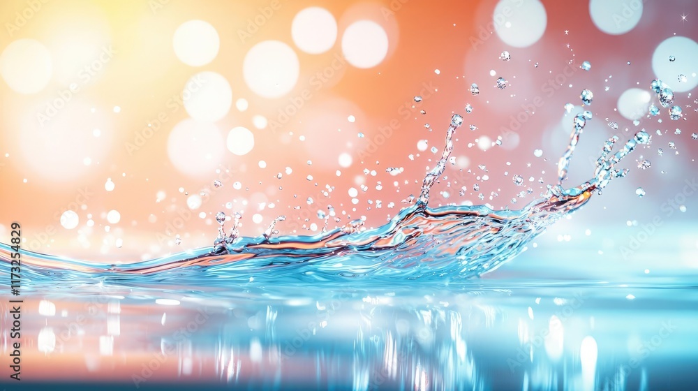 Poster splash abstract background concept. a beautiful splash of water with colorful bokeh effects in the b