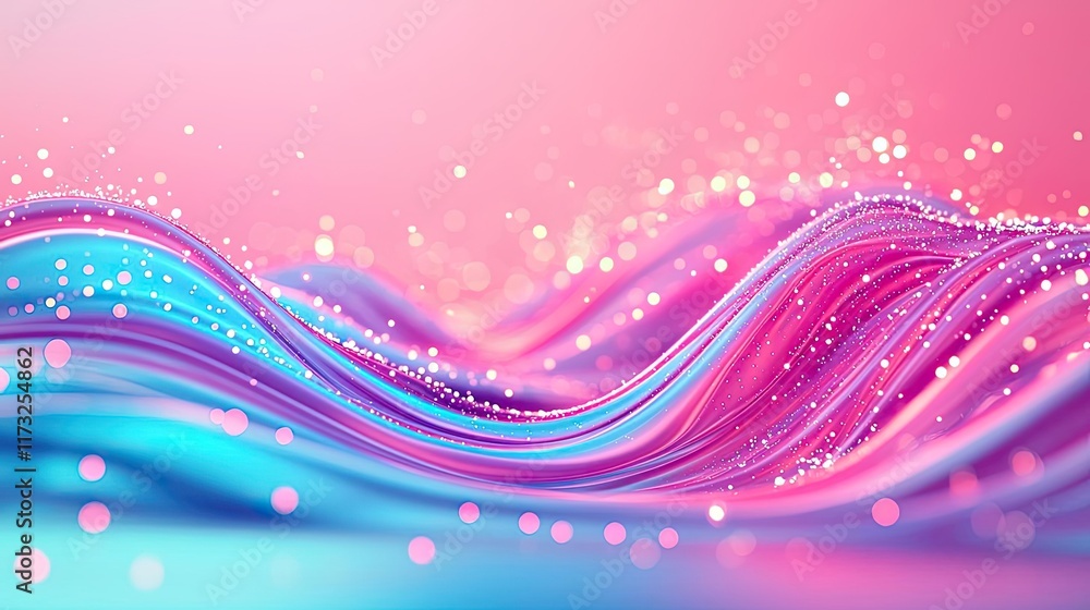 Poster splash abstract background concept. colorful abstract waves with sparkles in a pink and blue gradien