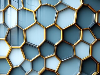 Obraz premium Abstract hexagonal gold and blue pattern.