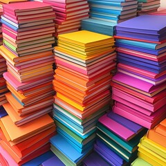 Vibrant stack of colorful notebooks creating an artistic and inspiring ambiance.