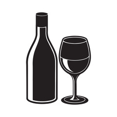 A bottle with wine glass silhouette, black and white silhouette, vector and illustration