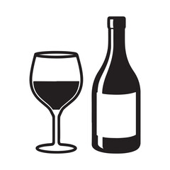 A bottle with wine glass silhouette, black and white silhouette, vector and illustration