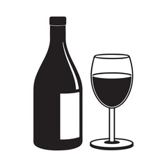 A bottle with wine glass silhouette, black and white silhouette, vector and illustration