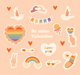 A set of festive elements for Valentine's Day. LGBTQ+ symbols.