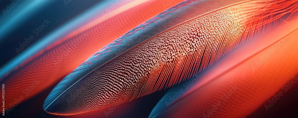 Poster feather abstract background idea. close-up of a feather showcasing intricate details and vibrant col