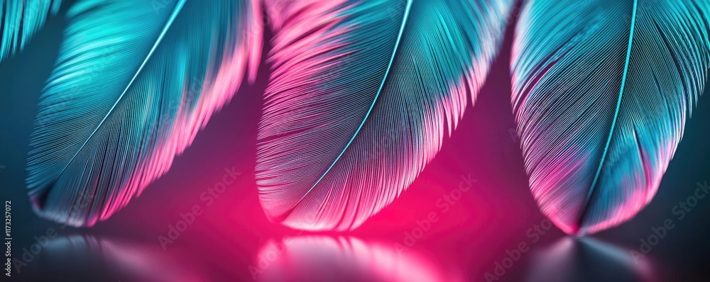 Poster feather abstract background idea. vibrant feathers in blue and pink create a stunning visual effect 