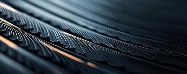 Feather abstract background idea. Close-up of textured lines creating abstract patterns with soft lighting effects.