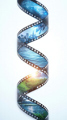 3D film strip showcases serene landscapes and technology scenes