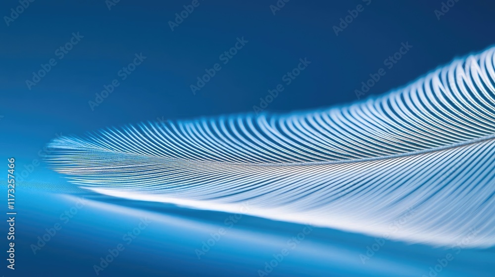 Poster feather abstract background idea. a delicate feather resting on a smooth blue surface, showcasing in