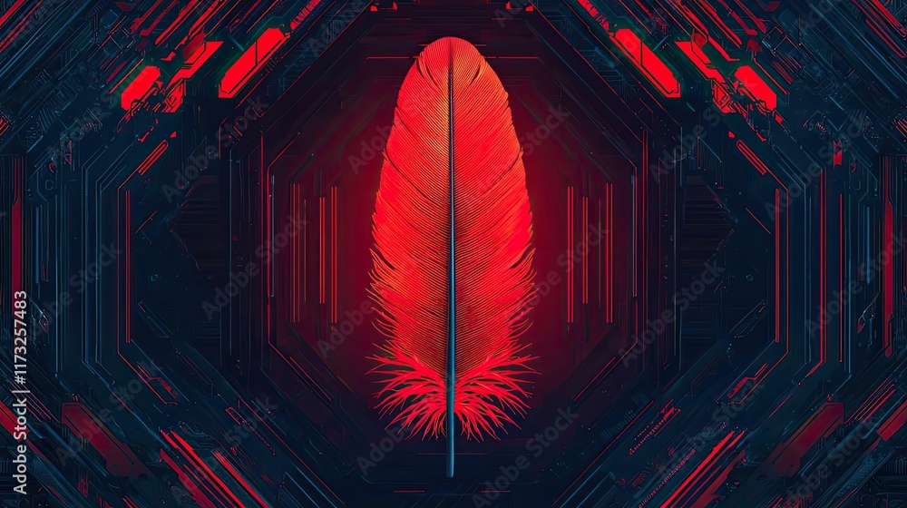 Poster feather abstract background idea. a striking digital illustration of a red feather set against a fut