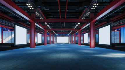 Fototapeta premium modern exhbition stage with large blank billboard