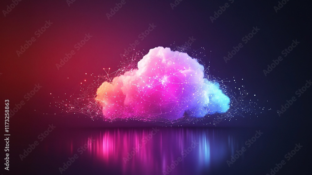 Poster abstract cloud computing concept with glowing data symbols