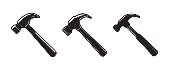 set of hammer silhouette, black and white silhouette, vector and illustration