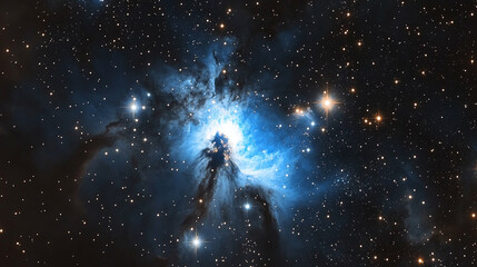 Fototapeta premium Blue galaxy wallpaper with stars on dark night sky. fantasy astronomy science cosmos, universe or space nebula, beautiful glowing backdrop.