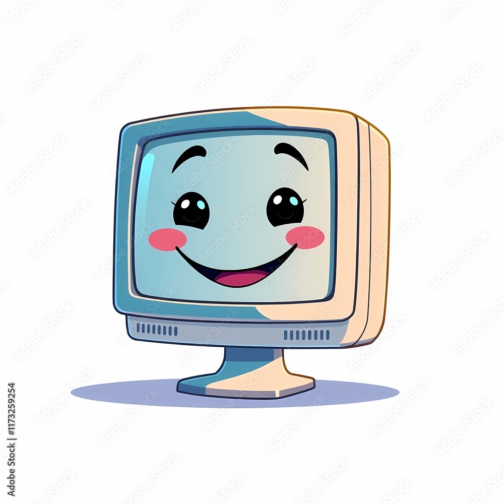 Aufkleber smiling computer monitor cartoon: a happy and cheerful computer monitor with a smiling face, perfect