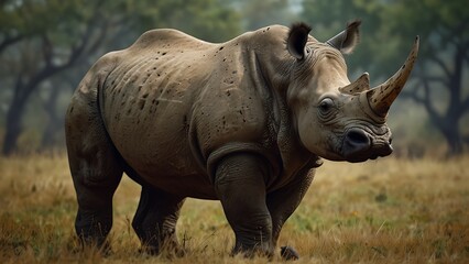 Fototapeta premium a rhinoceros close up potrait in grassland savannah forest habitat background