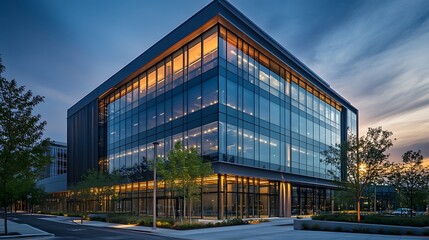 Fototapeta premium Modern Glass Office Building at Dusk