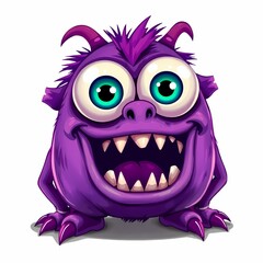 Naklejka premium Purple Monster with Big Eyes and Grinning Teeth 