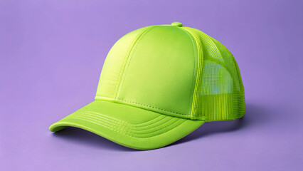 Fototapeta premium Lime Green Trucker Hat Mockup on Solid Soft Background