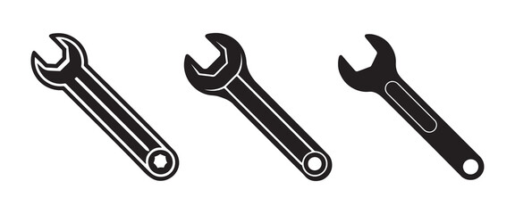 set of wrench silhouette, black and white silhouette, vector and illustration
