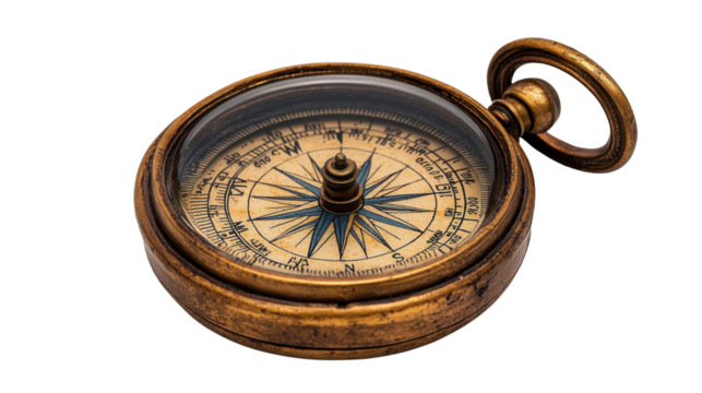 old compass isolated on white background 