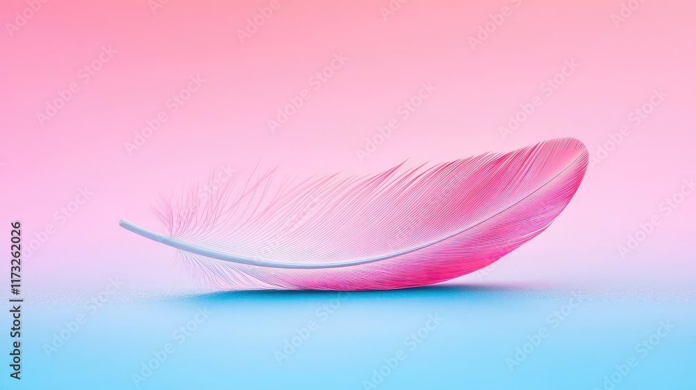 Poster feather abstract background idea. a delicate pink feather floating gracefully on a soft pastel backg
