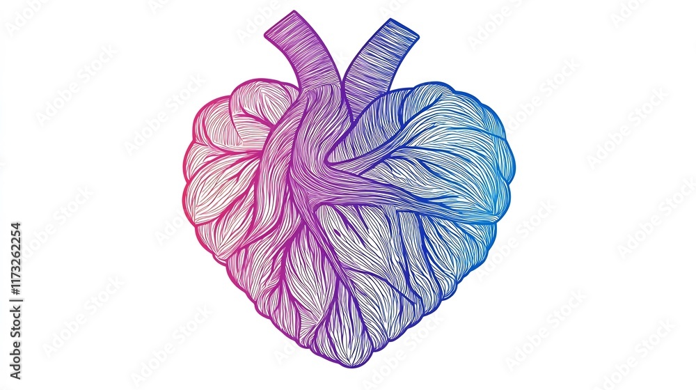 Poster abstract continuous line heart minimalist flat design