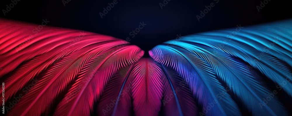 Poster feather abstract background idea. vibrant waves of red and blue create a captivating visual contrast