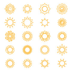 Sun sunset sunlight solar shunshine yellow silhouette icon set collection vector flat style illustration