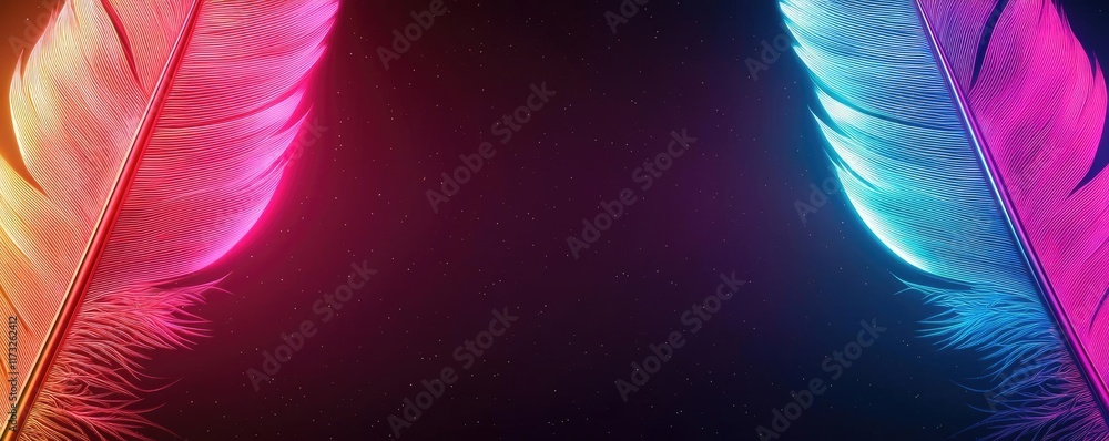 Poster feather abstract background idea. colorful feathers with vibrant lighting creating a striking atmosp