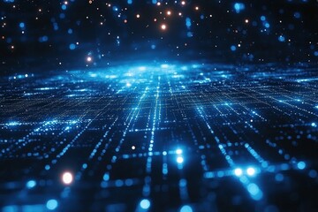 Obraz premium Vibrant blue tech-themed design digital universe visual art futuristic environment wide perspective abstract concept