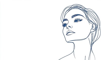 Continuous Line Portrait of Elegant Female Face on White Background