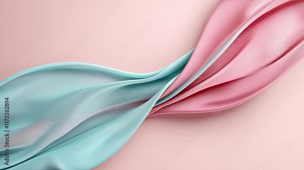 Poster soft abstract background idea. elegant flowing fabric in soft pink and blue tones on a smooth backgr