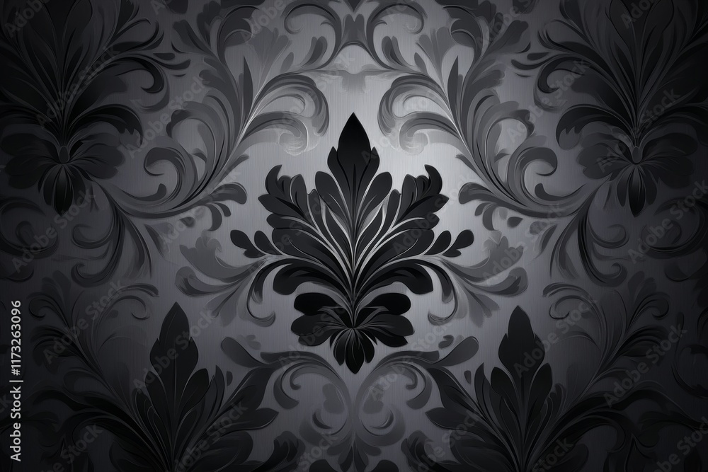 Poster A dark gothic khaki pattern featuring intricate damask designs, highlighted against a shadowy background