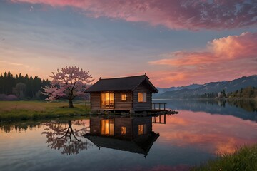 Obraz premium Cabin and trees