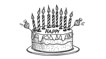 happy birthday cake topper outline