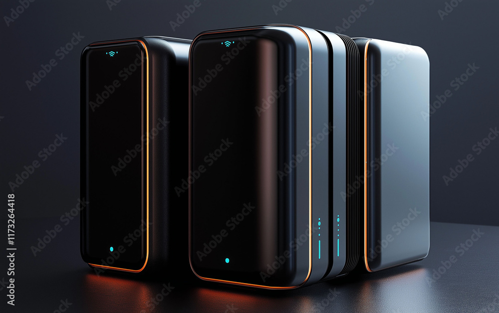 Poster wifi portable device range. foldable portable wi-fi router showcasing innovative technology in a sle