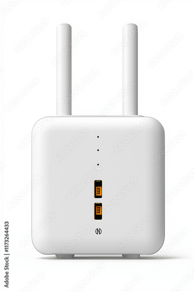 Poster wifi portable device range. high-range portable wi-fi router device for technology enthusiasts and m