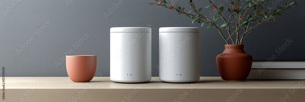 Poster wifi portable device range. portable wi-fi router with a modern cylindrical design for long-range co