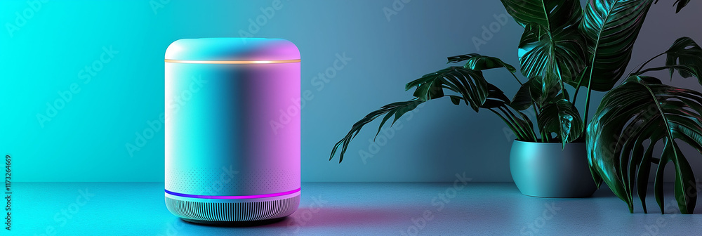 Poster wifi portable device range. modern cylindrical portable wi-fi router with long-range capabilities. i