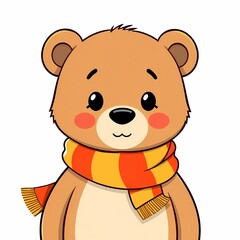 Fototapeta premium Adorable Cartoon Bear in Scarf 