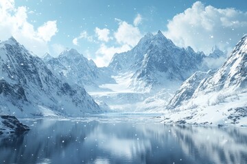 Obraz premium Majestic winter landscape scene snowy mountains serene nature photography alpine environment wide angle view frosty serenity