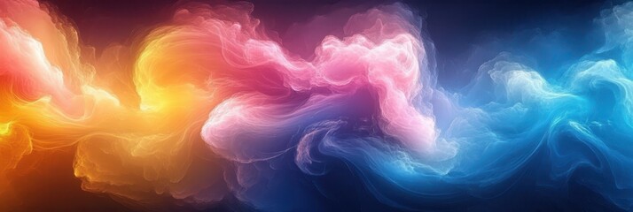 Swirling colors blend harmoniously in a digital abstract artwork showcasing vibrant hues of blue, pink, and orange creating a captivating visual experience