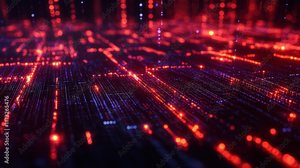 Aufkleber abstract digital network of connected data points in red and blue