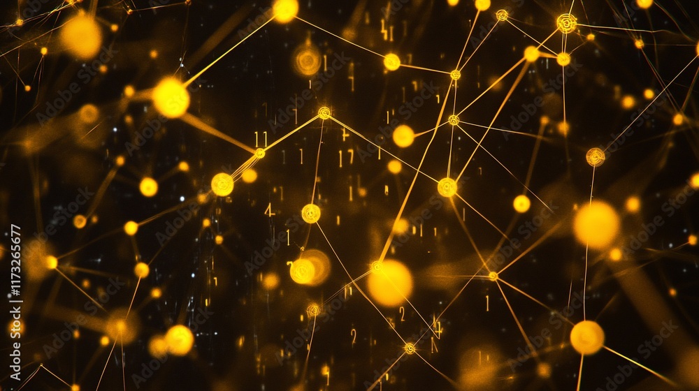 Aufkleber Abstract digital network connection with glowing nodes and lines on dark background.