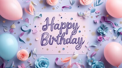 Stylish pastel purple birthday card design celebratory theme graphic content festive environment cheerful viewpoint birthday concept