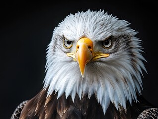 Fototapeta premium A magnificent bald eagle captured in a breathtaking close-up, displaying its intense gaze and powerful features that embody the spirit of strength and majesty