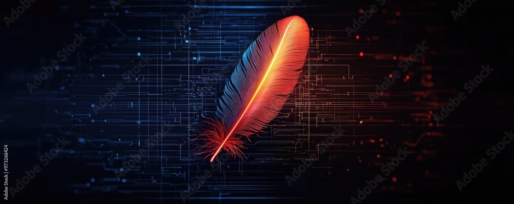 Aufkleber feather abstract background idea. a vibrant feather design with glowing edges on a dark background, 