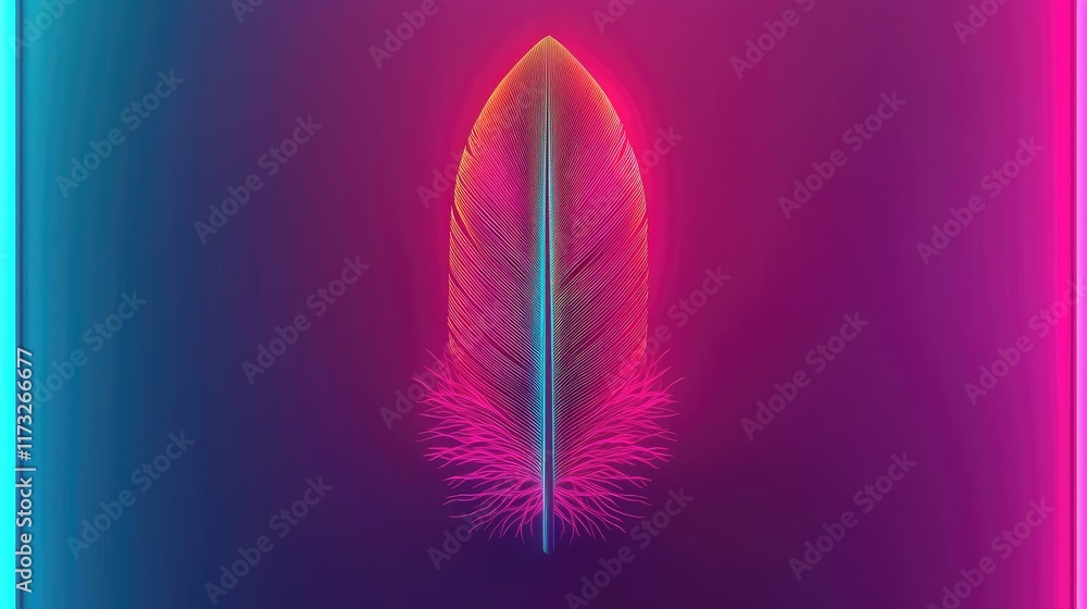 Poster feather abstract background idea. a vibrant neon feather design with a gradient of colors on a dark 