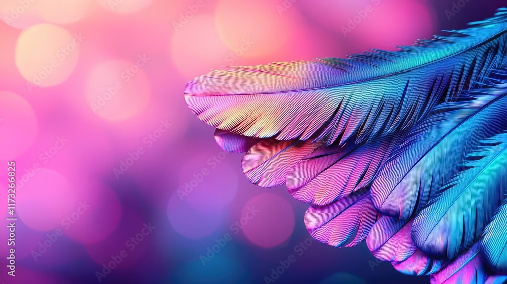 Aufkleber feather abstract background idea. vibrant feathers glistening with colorful bokeh effect for creativ